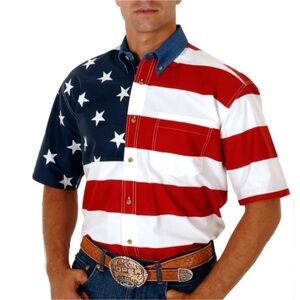 Roper Stars and Stripes patriotic short sleeve shirt Size 2XL